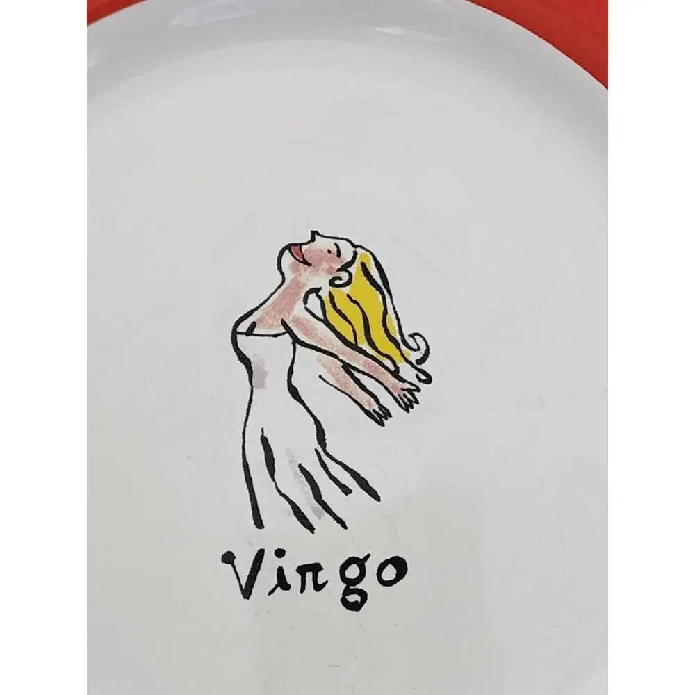 Pottery Barn Virgo Zodiac Salad Dessert Plate Red Rim What's Your Sign? 8